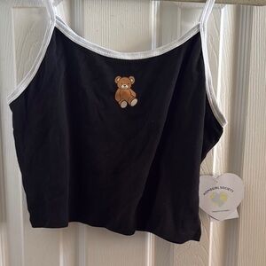 Black Tank Top with Teddy Bear Design